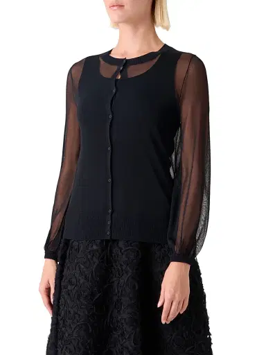 Akris punto Women's Sheer Blouson-Sleeve Cardigan | Thumbnail 4 Akris punto Women's Sheer Blouson-Sleeve Cardigan | Thumbnail 4