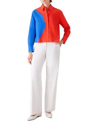 Akris Women's Colorblocked Cotton Boxy Fit Crop Shirt | Thumbnail 2 Akris Women's Colorblocked Cotton Boxy Fit Crop Shirt | Thumbnail 2