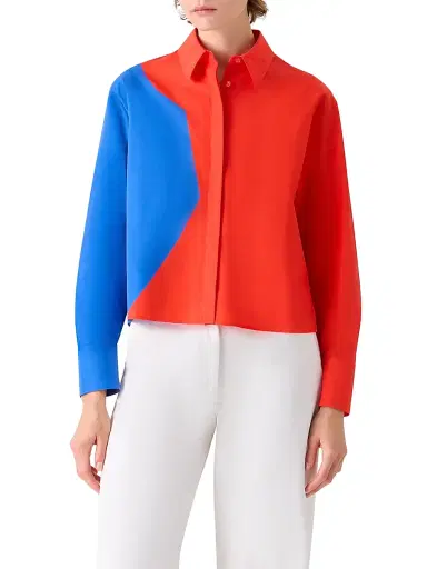 Akris Women's Colorblocked Cotton Boxy Fit Crop Shirt | Thumbnail 3 Akris Women's Colorblocked Cotton Boxy Fit Crop Shirt | Thumbnail 3