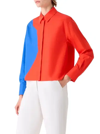 Akris Women's Colorblocked Cotton Boxy Fit Crop Shirt | Thumbnail 4 Akris Women's Colorblocked Cotton Boxy Fit Crop Shirt | Thumbnail 4