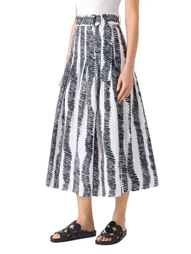 Akris punto Women's Scribble Print Cotton Pleated Midi-Skirt - Cream Black | Thumbnail 3