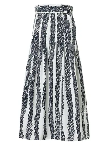 Akris punto Women's Scribble Print Cotton Pleated Midi-Skirt - Cream Black | Thumbnail 1