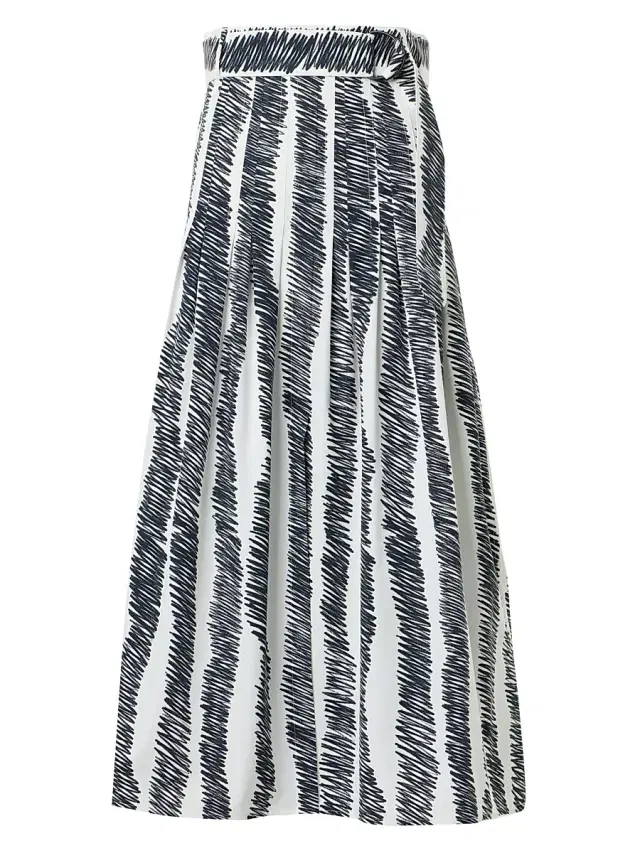 Akris punto Women's Scribble Print Cotton Pleated Midi-Skirt - Cream Black