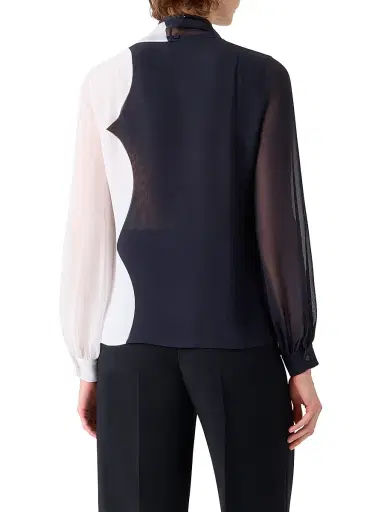 Akris Women's Tieneck Colorblocked Silk Blouse - Black Ecru - Size 8 | Thumbnail 5