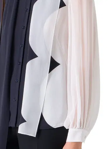 Akris Women's Tieneck Colorblocked Silk Blouse - Black Ecru - Size 8 | Thumbnail 6