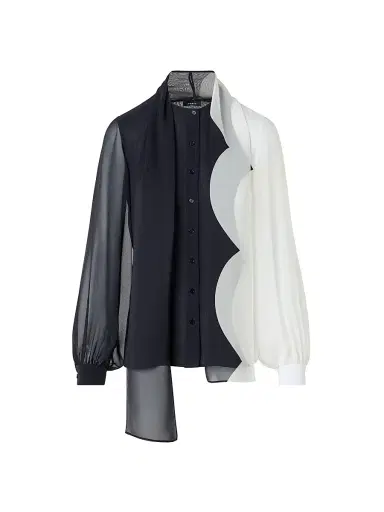 Akris Women's Tieneck Colorblocked Silk Blouse - Black Ecru - Size 8 | Thumbnail 1