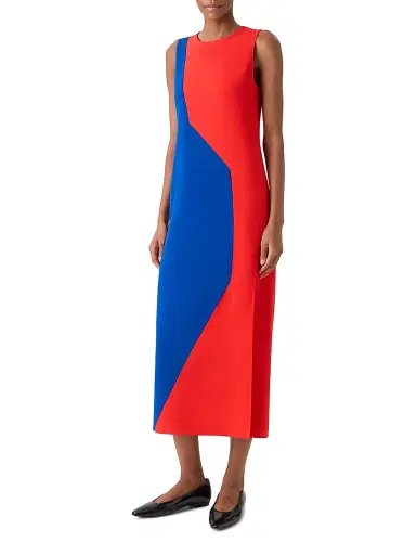 Akris Women's Colorblocked Wool Midi-Dress - Vermillion Lapis Blue - Size 14 | Thumbnail 2