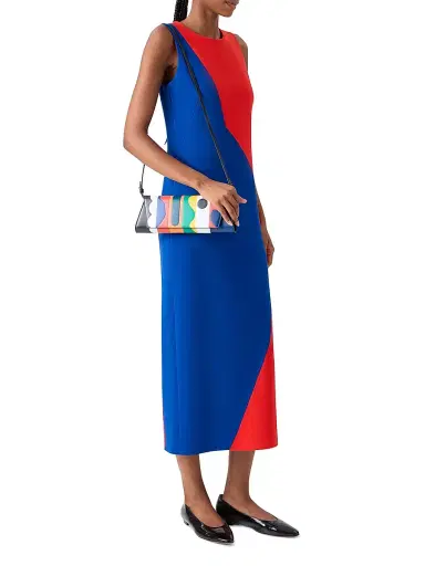 Akris Women's Colorblocked Wool Midi-Dress - Vermillion Lapis Blue - Size 14 | Thumbnail 3