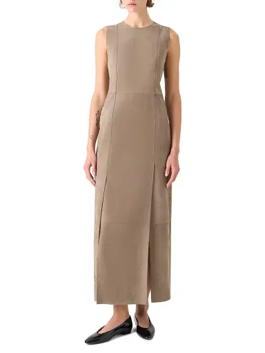 Akris Women's Suede Sleeveless Midi-Dress - Taupe - Size 12 | Thumbnail 2