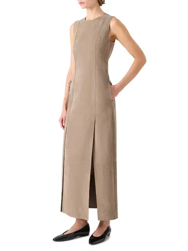 Akris Women's Suede Sleeveless Midi-Dress - Taupe - Size 12 | Thumbnail 3