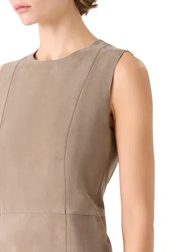 Akris Women's Suede Sleeveless Midi-Dress - Taupe - Size 12 | Thumbnail 5