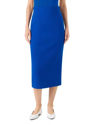 Akris Women's Wool-Blend Crepe Pencil Skirt - Lapis Blue | Thumbnail 3 Akris Women's Wool-Blend Crepe Pencil Skirt - Lapis Blue | Thumbnail 3