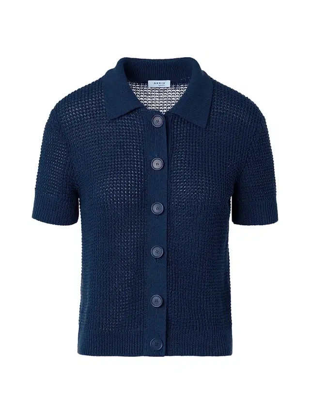Akris punto Women's Linen/Cotton Open-Knit Short-Sleeve Cardigan - Dark Blue