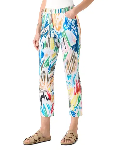 Akris punto Women's Maru Scribble-Print Stretch Slim-Fit Crop Jeans - Cream Multi - Size 16 | Thumbnail 3
