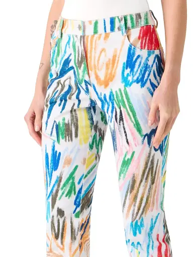 Akris punto Women's Maru Scribble-Print Stretch Slim-Fit Crop Jeans - Cream Multi - Size 16 | Thumbnail 5