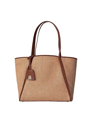 Akris Women's Medium Alex Leather-Trimmed Raffia Tote | Thumbnail 1 Akris Women's Medium Alex Leather-Trimmed Raffia Tote | Thumbnail 1