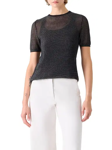 Akris Women's Silk Grid Short-Sleeve Top - Black White - Size 2 | Thumbnail 3 Akris Women's Silk Grid Short-Sleeve Top - Black White - Size 2 | Thumbnail 3