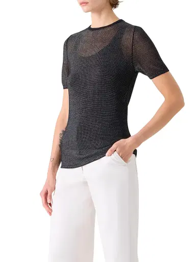 Akris Women's Silk Grid Short-Sleeve Top - Black White - Size 2 | Thumbnail 4 Akris Women's Silk Grid Short-Sleeve Top - Black White - Size 2 | Thumbnail 4