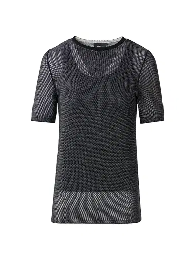 Akris Women's Silk Grid Short-Sleeve Top - Black White - Size 2 | Thumbnail 1 Akris Women's Silk Grid Short-Sleeve Top - Black White - Size 2 | Thumbnail 1
