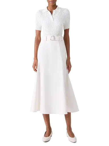 Akris Women's Wave Rib-Knit Stretch Silk-Cotton Polo Top - Ecru - Size 14 | Thumbnail 2