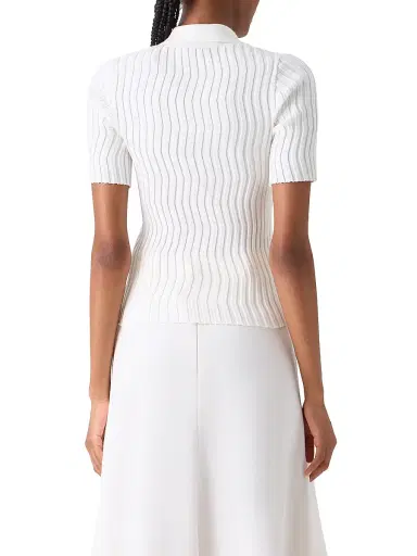 Akris Women's Wave Rib-Knit Stretch Silk-Cotton Polo Top - Ecru - Size 14 | Thumbnail 5