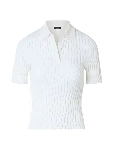 Akris Women's Wave Rib-Knit Stretch Silk-Cotton Polo Top - Ecru - Size 14 | Thumbnail 1