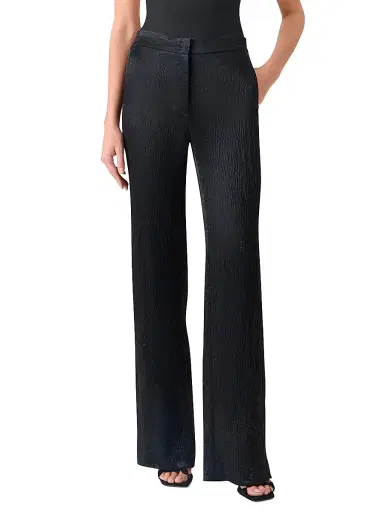 Akris punto Women's Marla Crinkled Satin Mid-Rise Straight-Leg Pants - Black - Size 8 | Thumbnail 2