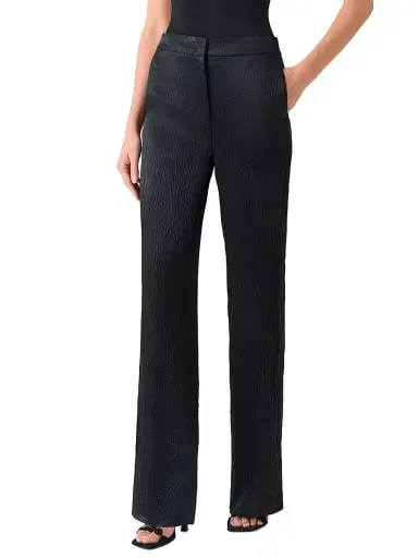 Akris punto Women's Marla Crinkled Satin Mid-Rise Straight-Leg Pants - Black - Size 8 | Thumbnail 3