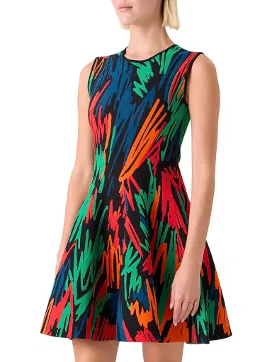 Akris punto Women's Scribble Jacquard Sleeveless Minidress - Black Multi - Size 12 | Thumbnail 3 Akris punto Women's Scribble Jacquard Sleeveless Minidress - Black Multi - Size 12 | Thumbnail 3