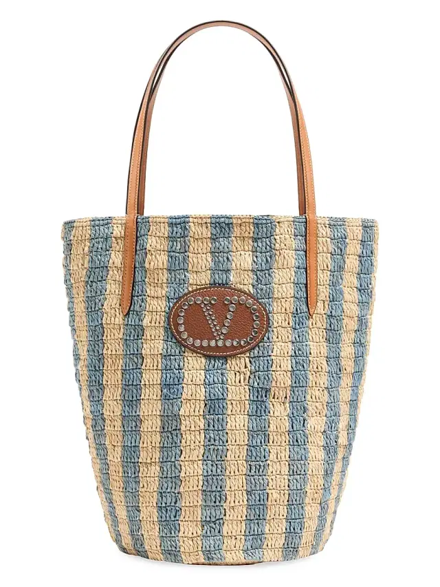 Valentino Garavani Women's Striped Raffia Shopping Bag - Natural Azure