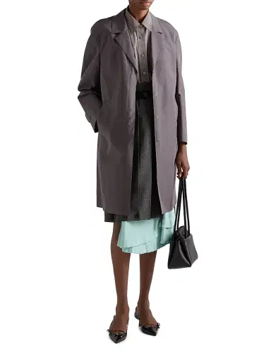 Prada Women's Single-Breasted Double Poplin Coat - Grey - Size 6 | Thumbnail 6