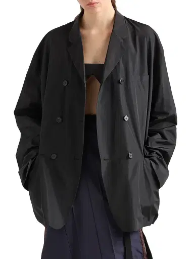 Prada Women's Double Breasted Technical Taffeta Jacket - Black | Thumbnail 2