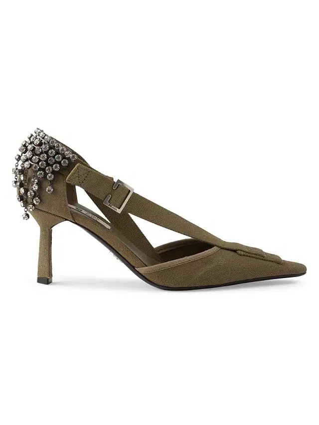Women's Canvas Pumps with Crystals - Khaki Green