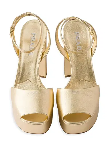 Prada Women's Mordoré Nappa Leather Platform Sandals - Gold | Thumbnail 2