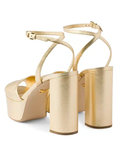 Prada Women's Mordoré Nappa Leather Platform Sandals - Gold | Thumbnail 3