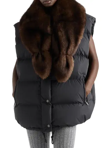 Prada Women's Re-Nylon and Shearling Down Vest - Black | Thumbnail 2 Prada Women's Re-Nylon and Shearling Down Vest - Black | Thumbnail 2