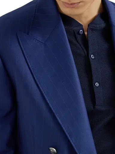 Brunello Cucinelli Men's Virgin Wool Batavia One and a Half Breasted Tailor Blazer with Metal Buttons - Royale Blue - Size 42 | Thumbnail 4