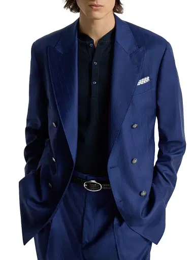 Brunello Cucinelli Men's Virgin Wool Batavia One and a Half Breasted Tailor Blazer with Metal Buttons - Royale Blue - Size 42 | Thumbnail 5