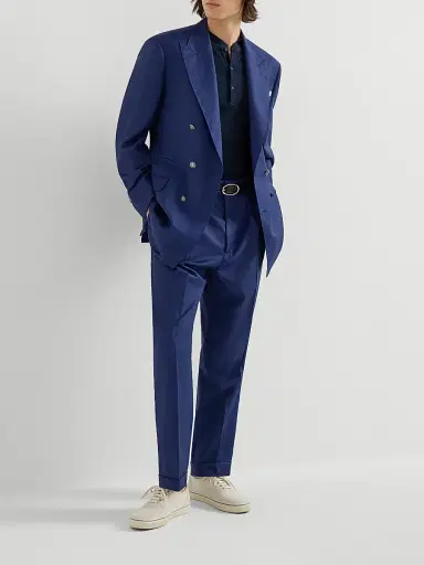 Brunello Cucinelli Men's Virgin Wool Batavia One and a Half Breasted Tailor Blazer with Metal Buttons - Royale Blue - Size 42 | Thumbnail 6