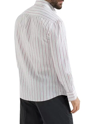 Brunello Cucinelli Men's Multistripe Poplin Basic Fit Shirt with Button Down Collar - White | Thumbnail 3 Brunello Cucinelli Men's Multistripe Poplin Basic Fit Shirt with Button Down Collar - White | Thumbnail 3