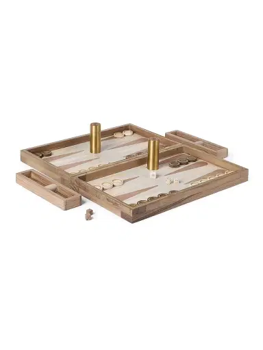 Brunello Cucinelli Walnut Wood, Krion and Brass Backgammon Set | Thumbnail 1 Brunello Cucinelli Walnut Wood, Krion and Brass Backgammon Set | Thumbnail 1