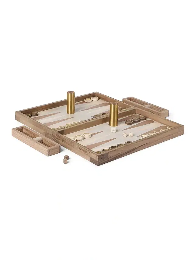 Brunello Cucinelli Walnut Wood, Krion and Brass Backgammon Set - Beige