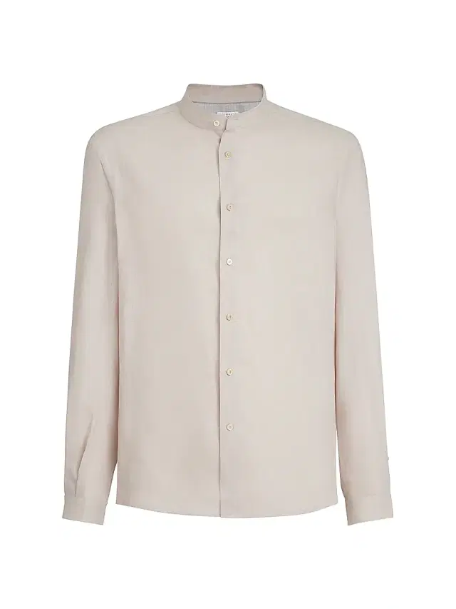 Brunello Cucinelli Men's Linen Easy Fit Shirt with Mandarin Collar - Yuta
