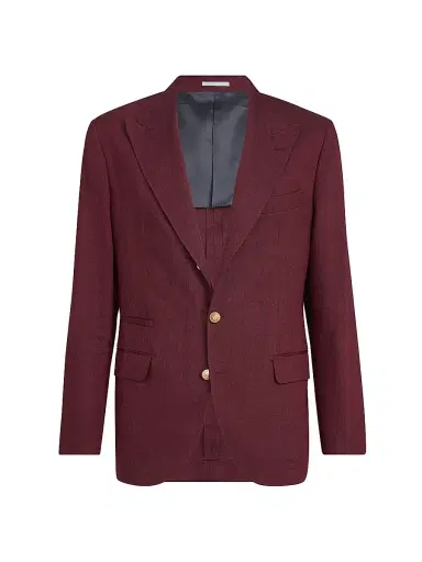 Brunello Cucinelli Men's Linen and Virgin Wool Chevron Deconstructed Blazer with Peak Lapels - Cherry - Size 36 | Thumbnail 2