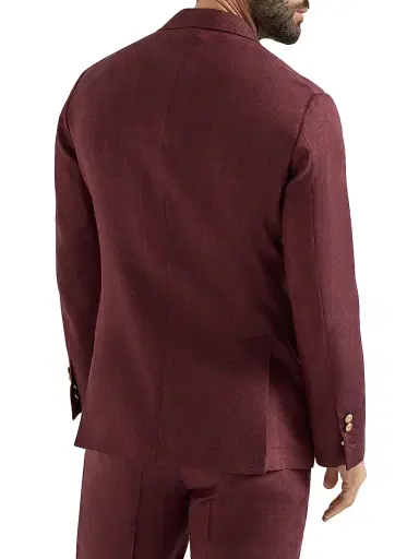 Brunello Cucinelli Men's Linen and Virgin Wool Chevron Deconstructed Blazer with Peak Lapels - Cherry - Size 36 | Thumbnail 3