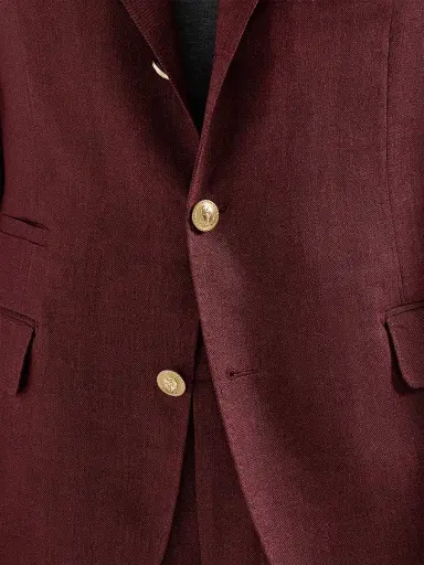 Brunello Cucinelli Men's Linen and Virgin Wool Chevron Deconstructed Blazer with Peak Lapels - Cherry - Size 36 | Thumbnail 4