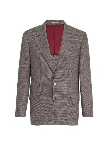 Brunello Cucinelli Men's Linen Houndstooth Deconstructed Cavallo Blazer - Hazelnut - Size 48 | Thumbnail 2 Brunello Cucinelli Men's Linen Houndstooth Deconstructed Cavallo Blazer - Hazelnut - Size 48 | Thumbnail 2