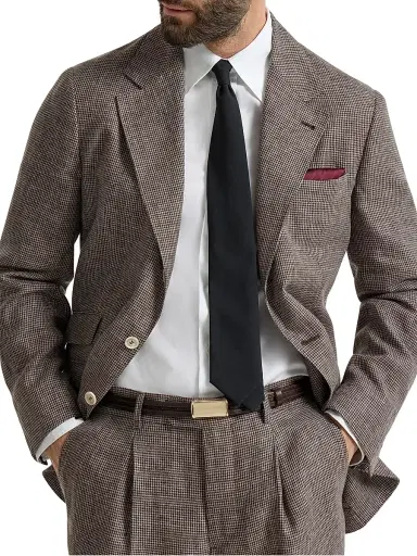 Brunello Cucinelli Men's Linen Houndstooth Deconstructed Cavallo Blazer - Hazelnut - Size 48 | Thumbnail 4 Brunello Cucinelli Men's Linen Houndstooth Deconstructed Cavallo Blazer - Hazelnut - Size 48 | Thumbnail 4