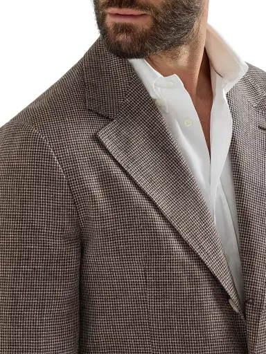 Brunello Cucinelli Men's Linen Houndstooth Deconstructed Cavallo Blazer - Hazelnut - Size 48 | Thumbnail 5 Brunello Cucinelli Men's Linen Houndstooth Deconstructed Cavallo Blazer - Hazelnut - Size 48 | Thumbnail 5