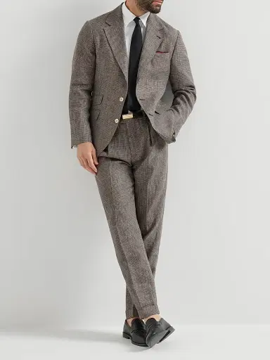 Brunello Cucinelli Men's Linen Houndstooth Deconstructed Cavallo Blazer - Hazelnut - Size 48 | Thumbnail 6 Brunello Cucinelli Men's Linen Houndstooth Deconstructed Cavallo Blazer - Hazelnut - Size 48 | Thumbnail 6